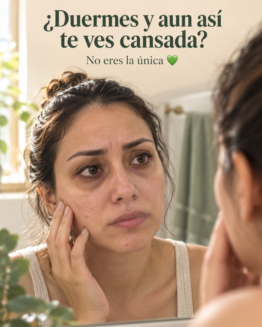 Mujer con ojeras frente al espejo